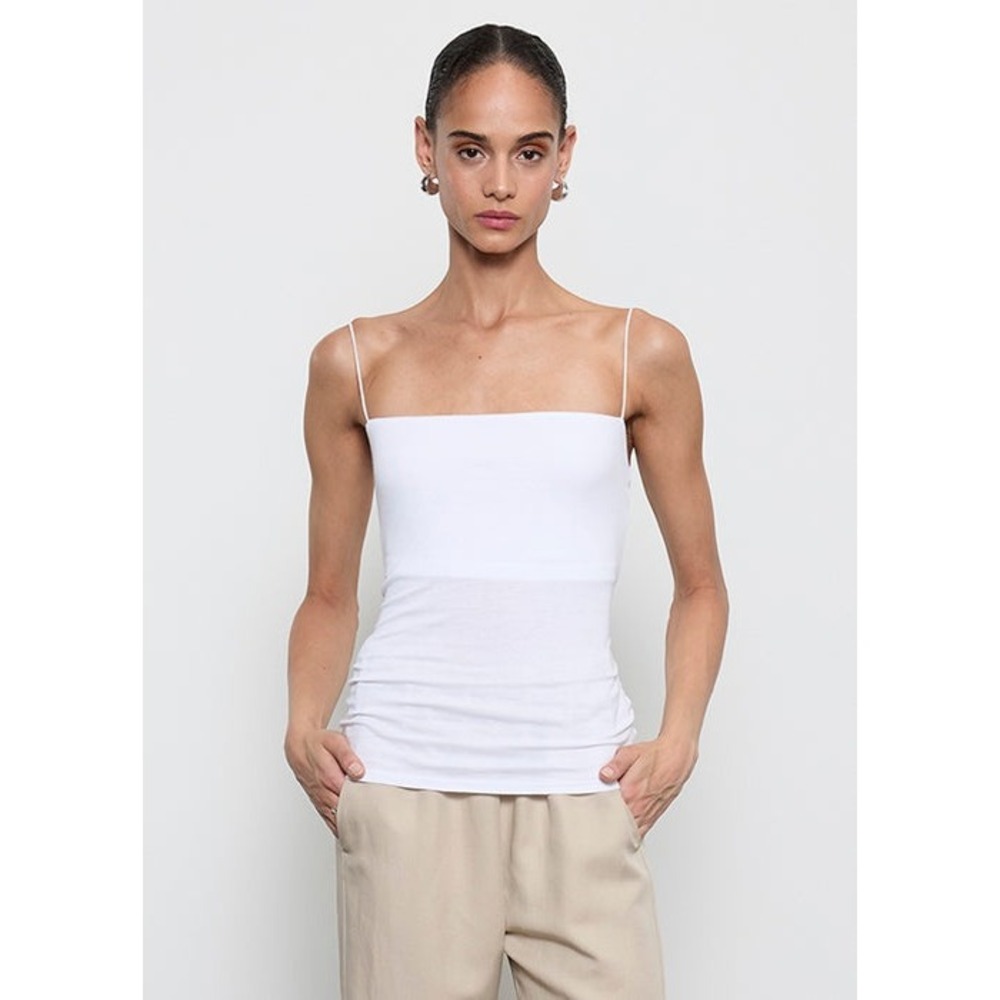 ENZA COSTA Essential Strappy Tank Women Small White Silk Ribbed Cami Top NEW